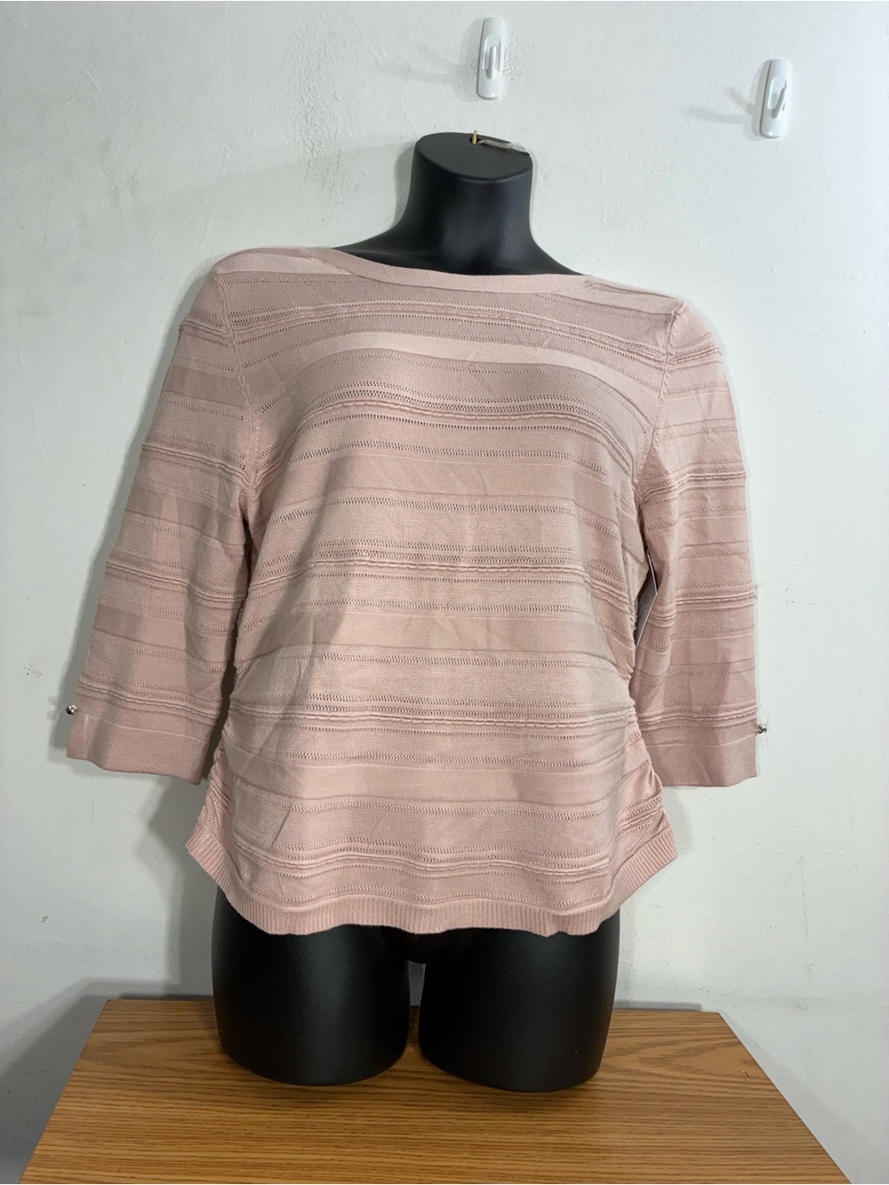 Liz Claiborne Dusty Pink Striped Knit Boatneck Sweater XL New